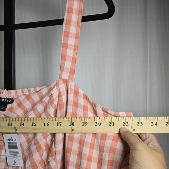 NWT Torrid Womens 2X 18/20 Peach Cream Gingham Button Top Midi Dress Square Neck - Picture 4 of 10